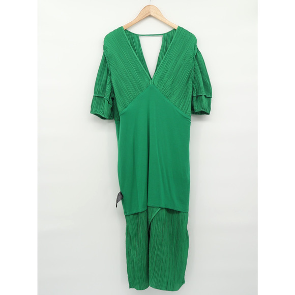 Anthropologie Women's Green V-Neck Pleated Midi Dress Sz L - Picture 3 of 10